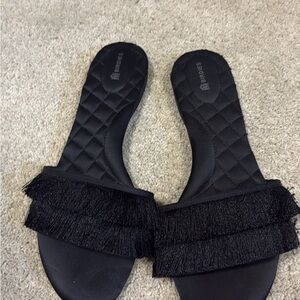 Birdies Black Fringe Slide Sandals